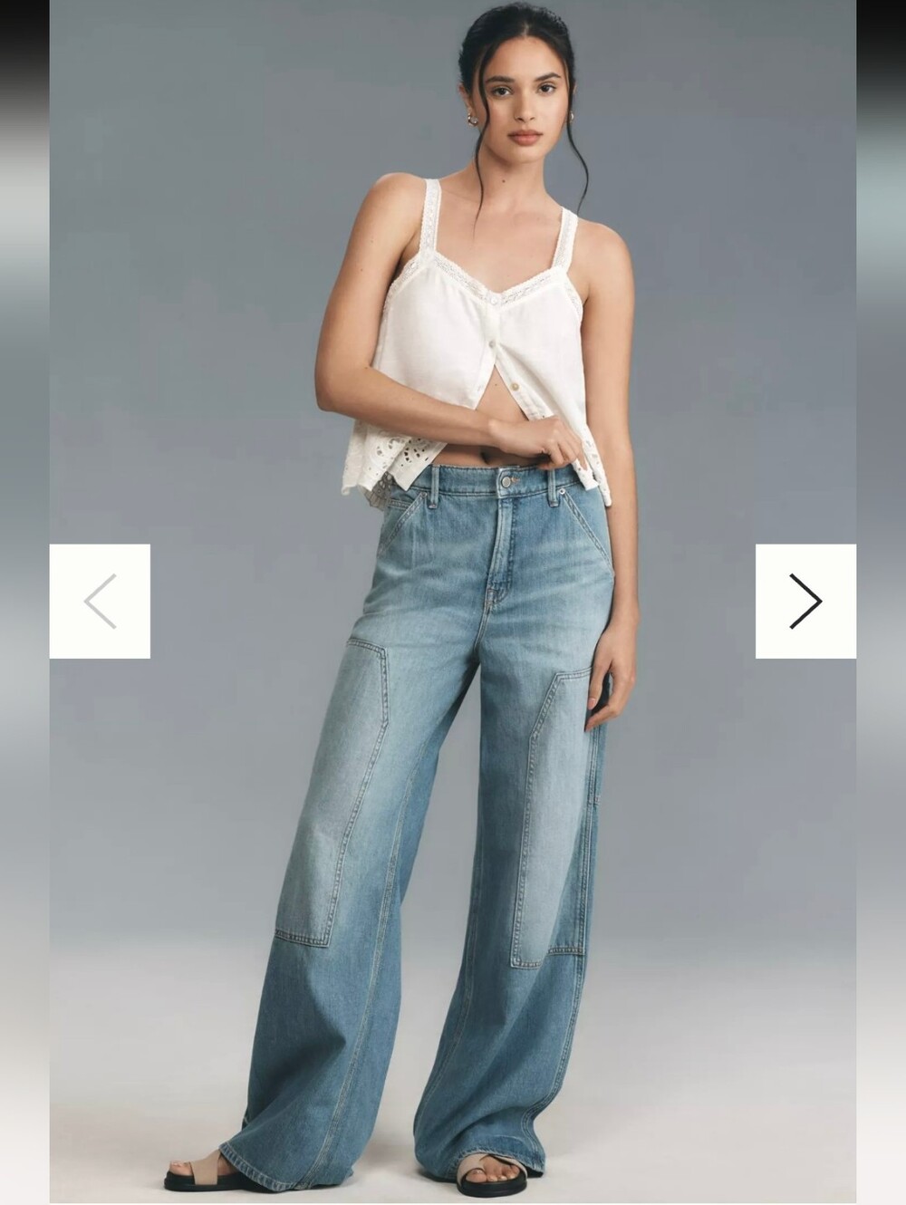 Good American Good Ease High-Rise Relaxed Carpenter Jeans. 34" inseam